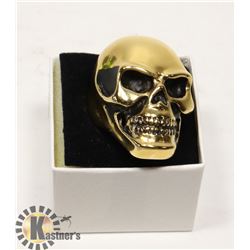 NEW  MEN'S GOLD-TONE METAL SKULL RING -