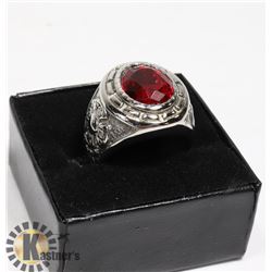 NEW MEN'S STEEL RING WITH RED STONE -