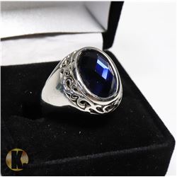 NEW MEN'S RING WITH BLUE STONE - SIZE 8 -