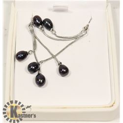 SILVER & FRESH WATER BLACK PEARL EARRINGS