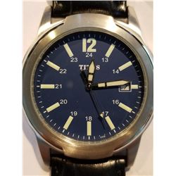 TITUS DESIGNER BLUE DIAL WATCH WITH LEATHER BAND
