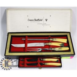 VINTAGE IN ORIGINAL BOX SHEFFIELD CARVING SET WITH