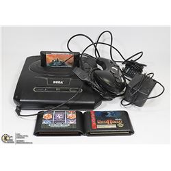 SEGA GENESIS CONSOLE, CONTROLLER, 3 GAMES