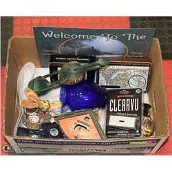 BOX WITH HOUSEHOLD ITEMS & COLLECTIBLES