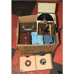 BOX OF 45'S IN CARRYING CASES WITH 1 ALBUM OF