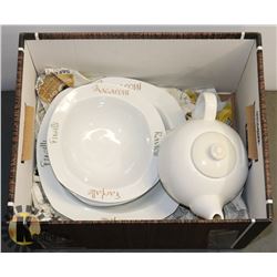 WHITE SERVINGS SETS, BOWLS AND VARIOUS TRAYS