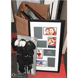 ASSORTED FRAMES AND CLOCK