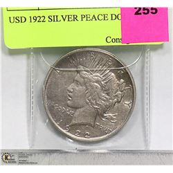 USD 1922 SILVER PEACE DOLLAR