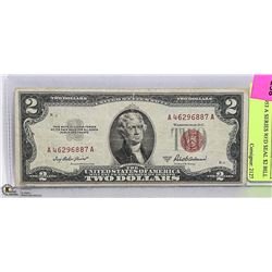 USD 1953 A SERIES RED SEAL $2 BILL