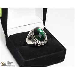 NEW MEN'S RING WITH GREEN STONE -SIZE 10 -