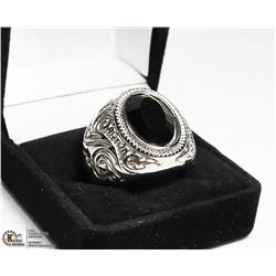 NEW MEN'S RING WITH BLACK STONE - SIZE 8 -