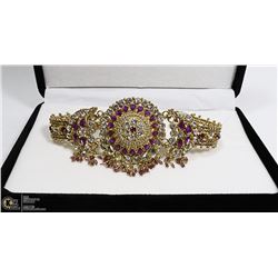 ORNATE ESTATE RHINESTONE AMETHYST COLOR BRACELET