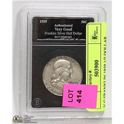 V.G FRANKLIN 1959 1/2 DOLLAR COIN ENCASED GRADED