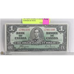 1937 KING GEORGE VI BANK OF CANADA $1 NOTE