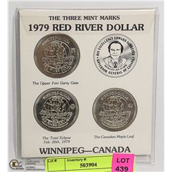 DISPLAY  WITH THREE 1979 RED RIVER DOLLARS