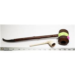 OLD WOODEN AND CLAY TOBACCO PIPE