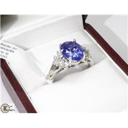 14 KARAT WHITE GOLD TANZANITE AND DIAMOND RING