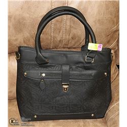 NEW BLACK STAMPED DESIGN LEATHERETTE PURSE WITH