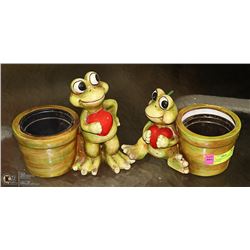 PAIR OF CERAMIC FROG PLANTER POTS