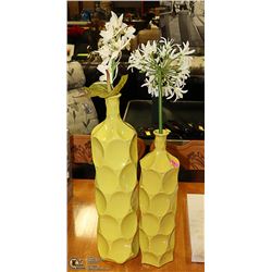 PAIR OF GREEN SHOWHOME VASES WITH ARTIFICIAL