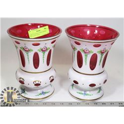 PAIR OF ANTIQUE WHITE MOSER ART GLASS VASES