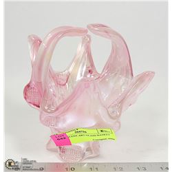 PEARLESCENT ART GLASS BASKET  6" TALL