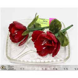 PAIR OF GLASS ROSES