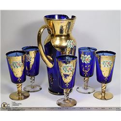 6PC COBALT BLUE VENETIAN MURANO GLASS SET