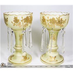 PAIR CREAM / GOLD MANTLE LUSTRES WITH CRYSTAL
