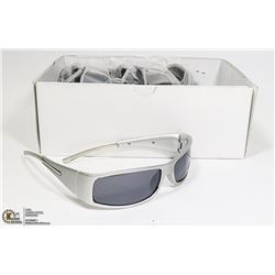 BOX OF DESIGNER SUNGLASSES - SILVER WITH SMOKE