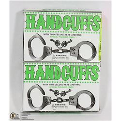 2 PAIRS OF HANDCUFFS WITH 2 DELUXE KEYS AND RING