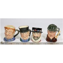 FOUR MINI ROYAL DOULTON CHARACTER JUGS "THE