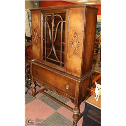 ANTIQUE SOLID DARK WOOD KITCHEN HUTCH