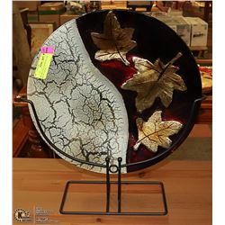 DECORATIVE LEAF PLATE ON  METAL STAND