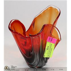 FIRE COLOR HAND BLOWN SCULPTURE BOWL  7" TALL