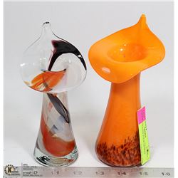 PAIR ORANGEISH TULIP DESIGN VASES
