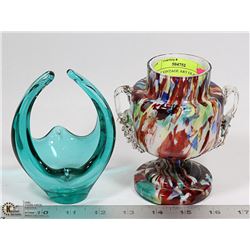 PAIR OF VINTAGE ART GLASS - VASE & DISH