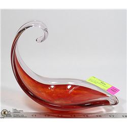 RED LEAF SHAPE CHALET ART GLASS DISH