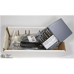 BOX OF ASSORTED TOOLS,  FITTINGS AND MORE