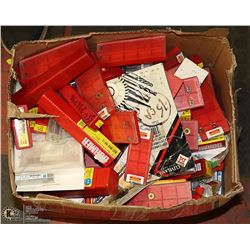 BOX OF ASSORTED DRILL BITS AND MORE