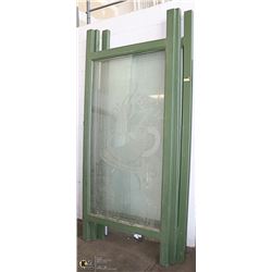 3 LARGE WOOD FRAMED GLASS PARTITIONS,  MEASURING