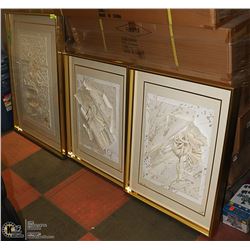 LOT OF 3 BRASS FRAMED SHADOW BOX PICTURES
