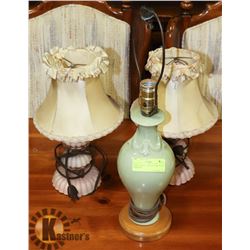 TABLE LAMPS - 2PCS OF PINK GLASS W/SHADES