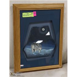 ORIGINAL FRAMED SLATE/ROCK PAINTED WOLF- 1983