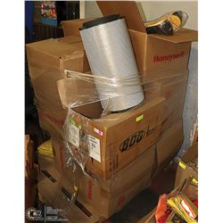 PALLET OF HEAVY DUTY FILTERS, WORK SHOES AND MORE
