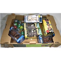 BOX OF ASSORTED COLLECTIBLE  BOBBLE HEADS & MORE