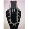 Image 1 : Bear Claw & Turquoise Silver Bead Squash Blossom Necklace and Matching Ear Rings