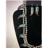 Image 4 : Bear Claw & Turquoise Silver Bead Squash Blossom Necklace and Matching Ear Rings