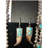 Image 7 : Bear Claw & Turquoise Silver Bead Squash Blossom Necklace and Matching Ear Rings