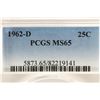 Image 3 : 1962-D WASHINGTON SILVER QUARTER PCGS MS65